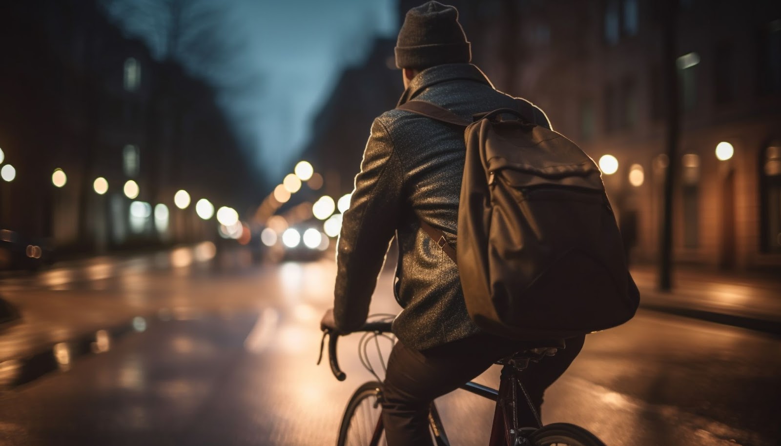 A tourist exploring Paris at night on an electric bike during the Christmas season.