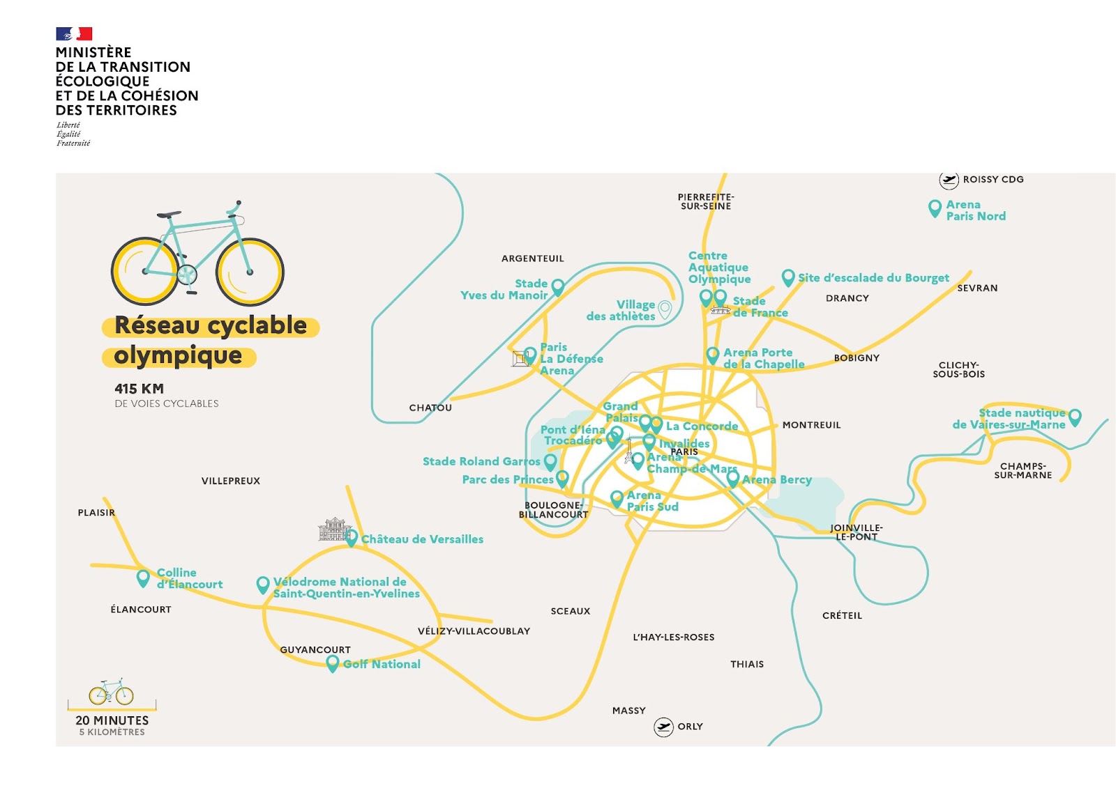 Plan des pistes cyclable de Paris pendant les JO
